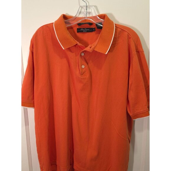 Alan Flusser Golf Polo Shirt Orange Short Sleeve White Trim Size L - Picture 2 of 7